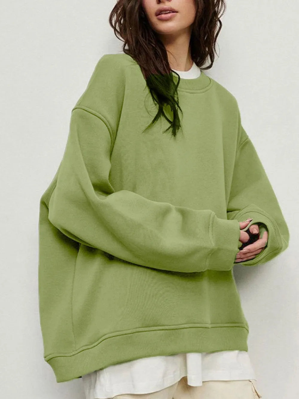 Round Neck Dropped Shoulder Long Sleeve Sweatshirt | Sweatshirts Daverri Fashions