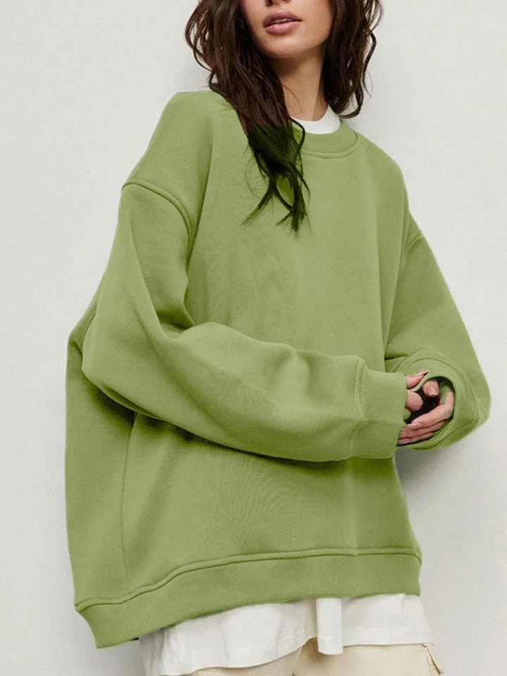 Round Neck Dropped Shoulder Long Sleeve Sweatshirt | Sweatshirts Daverri Fashions