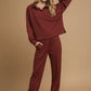 Umgee Exposed Seam Long Sleeve Polo Top with Side Slit Tops