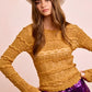 Mustard yellow textured BiBi ruffles detail sweater with lace top