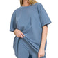 Zenana Cotton Round Neck Top & Biker Shorts DUSTY BLUE Outfit Sets