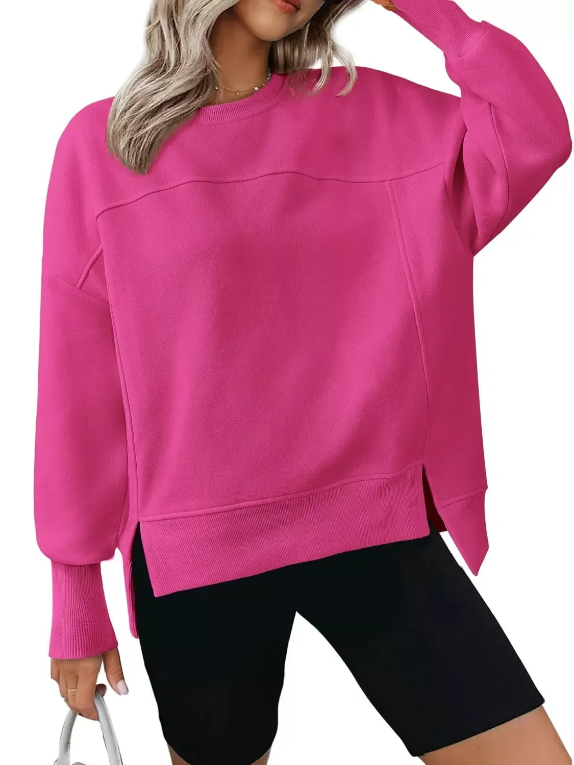 Daverri Fashions Casual Loose Side Slit Sweatshirt - DAVERRI FASHIONS