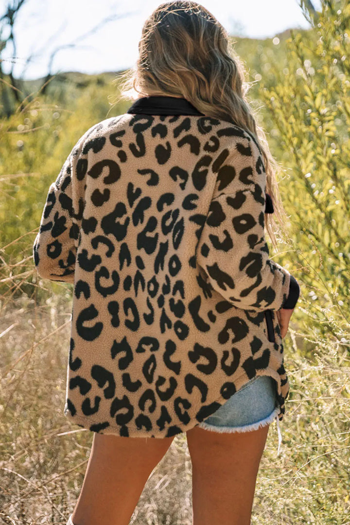 Leopard Button Up Long Sleeve Jacket | Jackets Daverri Fashions