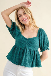 TEAL XL And The Why Lovely Textured and Smocked Top | Tops Daverri Fashions
