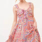 And The Why Tied Front Smocked Back Tiered Boho Printed Dress - DAVERRI FASHIONS