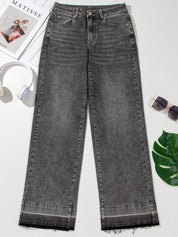 Charcoal gray Daverri high-waisted raw hem loose straight jeans