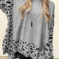 Slit Leopard Mock Neck Dropped Shoulder Sweater - DAVERRI FASHIONS
