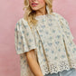 SO ME floral print lace trim flutter sleeve blouse in off-white