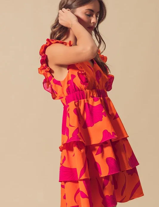 SO ME Floral V Neck Layered Dress with Elasticized Waist | Daverri Fashions
