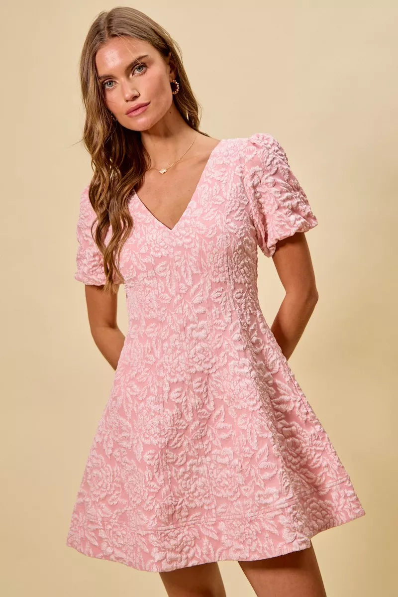 Pink floral lace SO ME jacquard fit and flare mini dress