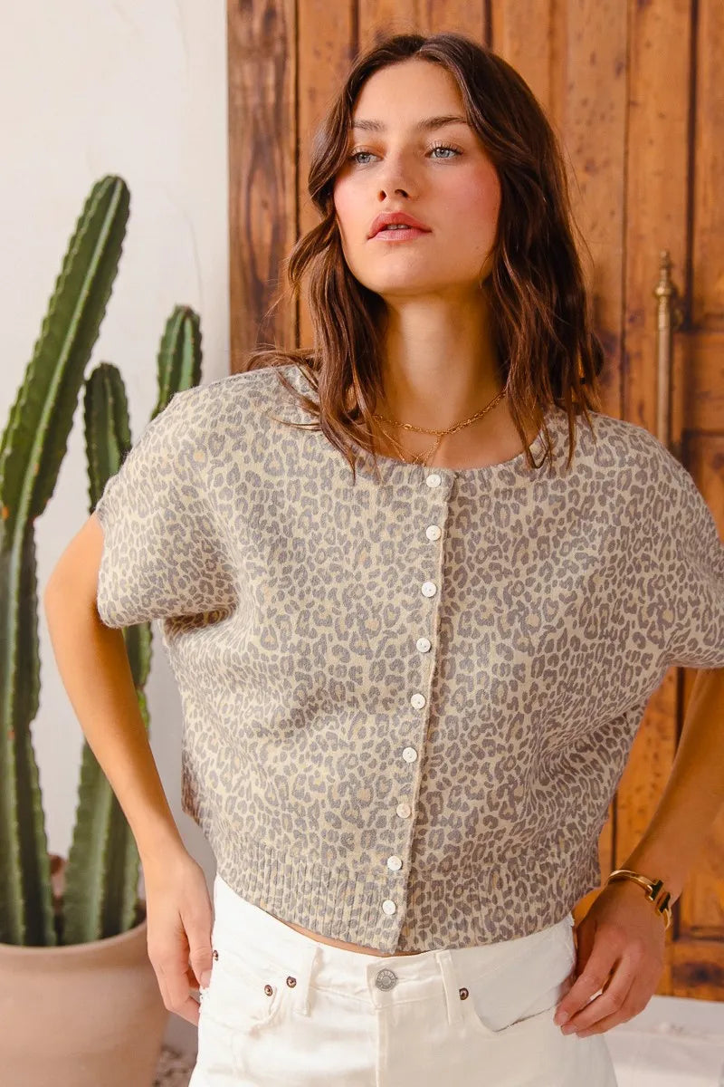SO ME Leopard Print Button Front Sweater Cardigan