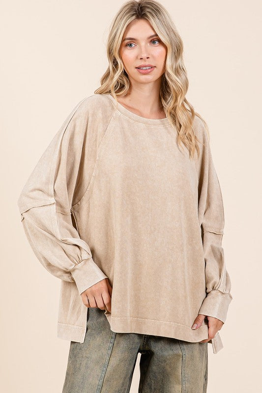 Mittoshop Mineral Wash Raglan Long Sleeve Oversized Top Tops