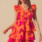 SO ME Floral V Neck Layered Dress with Elasticized Waist