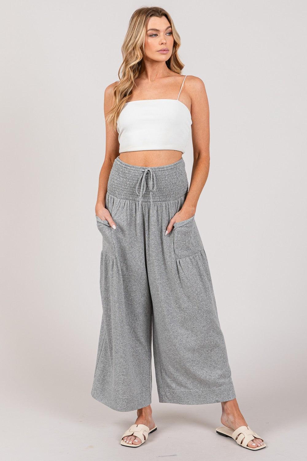 SAGE + FIG Drawstring Smocked High Waist Pants Pants