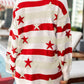 Daverri Stars and Stripes cozy oversized knit sweater with red white stripes stars