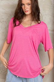 POL V-Neck Short Sleeve T-Shirt Flamingo Pink