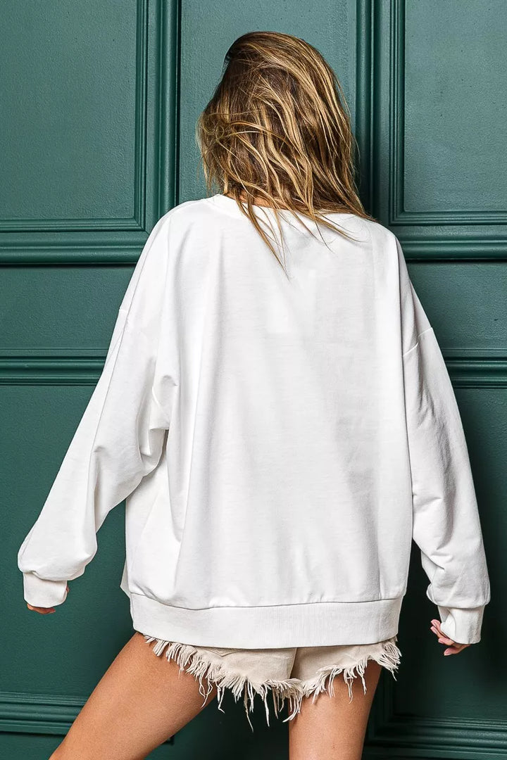 BiBi Holly Jolly Christmas French Terry Sweatshirt | Sweatshirts Daverri Fashions
