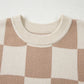 Cozy Daverri checkered knit baggy sweater with ribbed crew neck