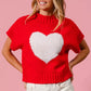 Red BiBi Rib Banded Heart Pattern Valentines Sweater with white heart design