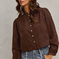 Brown embroidered SO ME 3D floral puff sleeve button front blouse