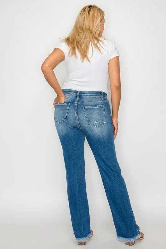 bytos Full Size Raw Hem Distressed Mid Rise Straight Jeans | Jeans Daverri Fashions