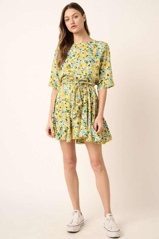 Mittoshop Floral Tie Waist Half Sleeve Mini Dress | Mini Dresses Daverri Fashions