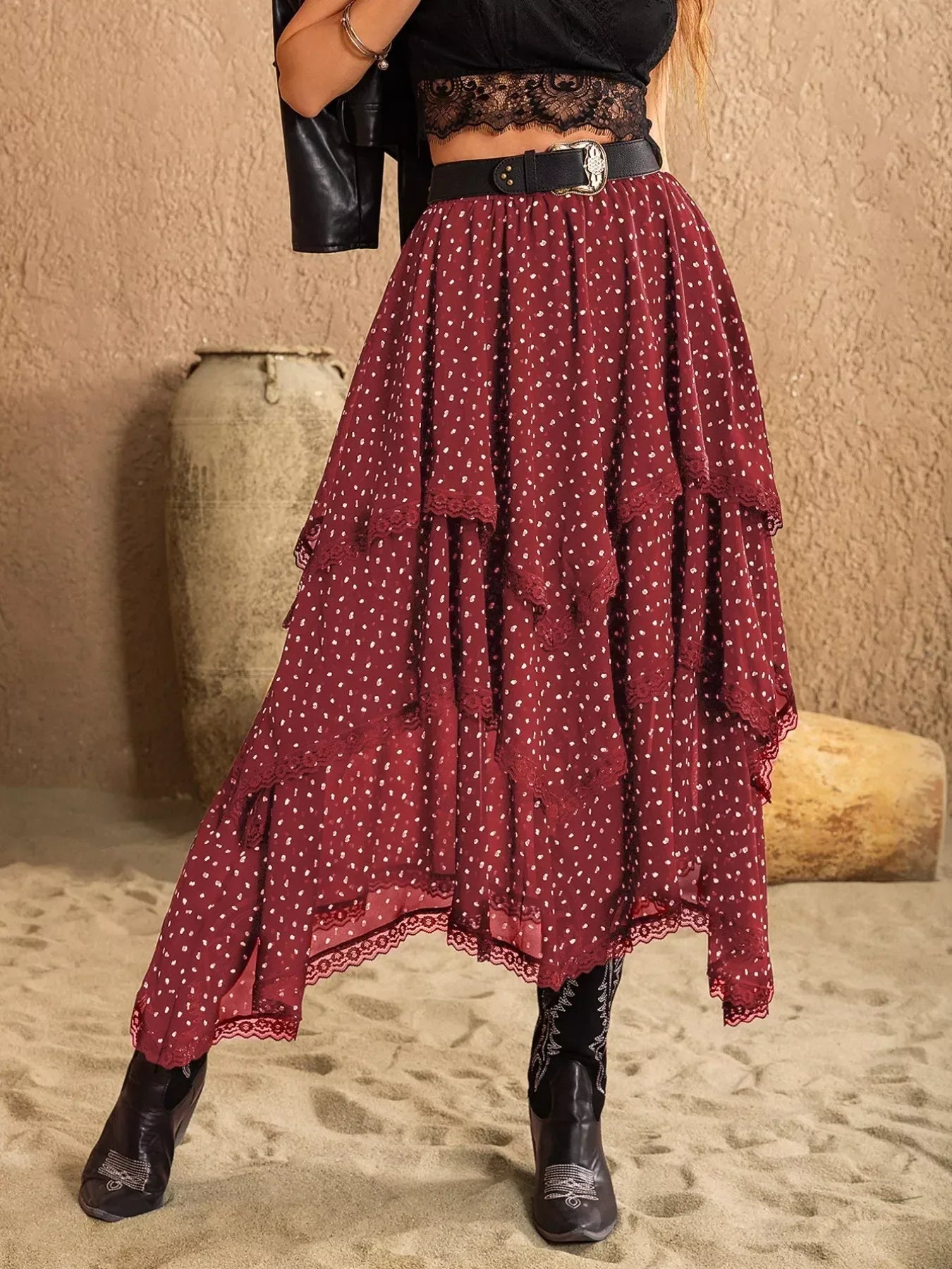 Lace Detail Layered Skirt - DAVERRI FASHIONS