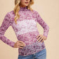 Annie Wear Floral Lettuce Hem Sheer Mesh Top - DAVERRI FASHIONS