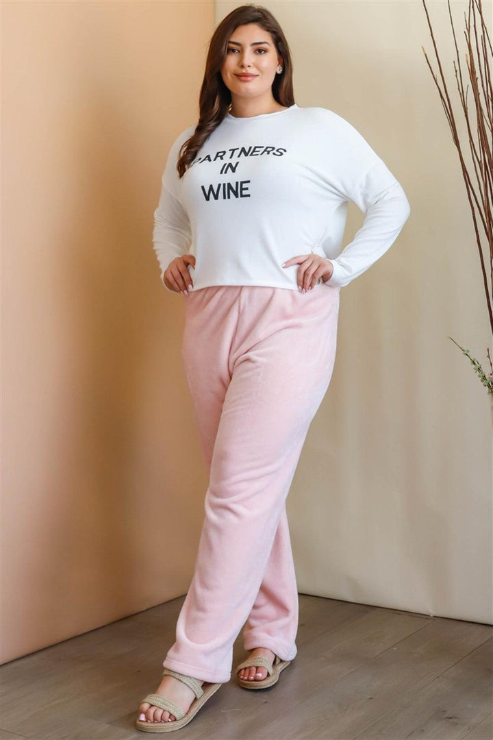 Active Usa Plus Size Elastic Waist Wide Leg Pants Pink Plus Athleisure Wear