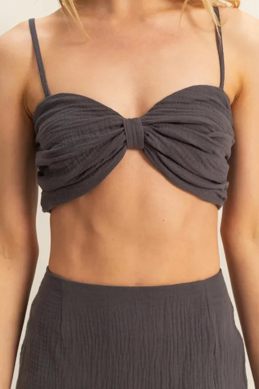 HYFVE Charcoal Ruched Bra Top and Mini Skirt Set Skirt Sets