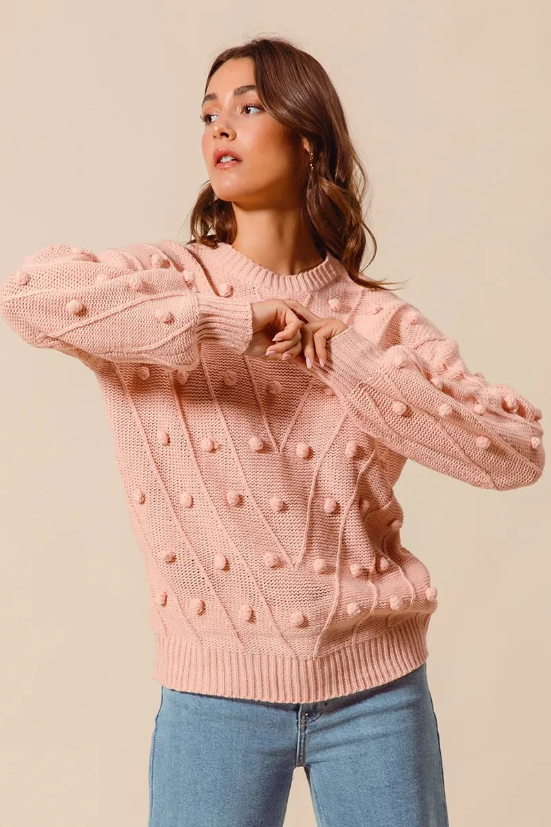 BLUSH SO ME Pom Pom Textured Knit Sweater Top | Sweaters Daverri Fashions