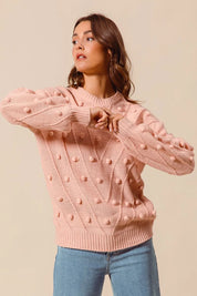 BLUSH SO ME Pom Pom Textured Knit Sweater Top | Sweaters Daverri Fashions