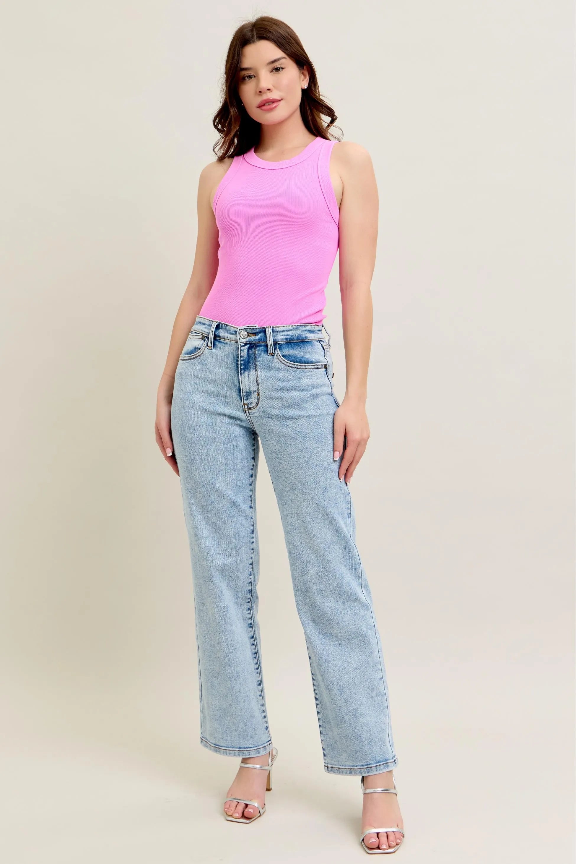 Judy Blue Full Size High Waist Stone Wash Straight Jeans Plus Size | Jeans Daverri Fashions