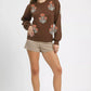 Umgee Floral Knit Sweater with Puff Sleeves - DAVERRI FASHIONS