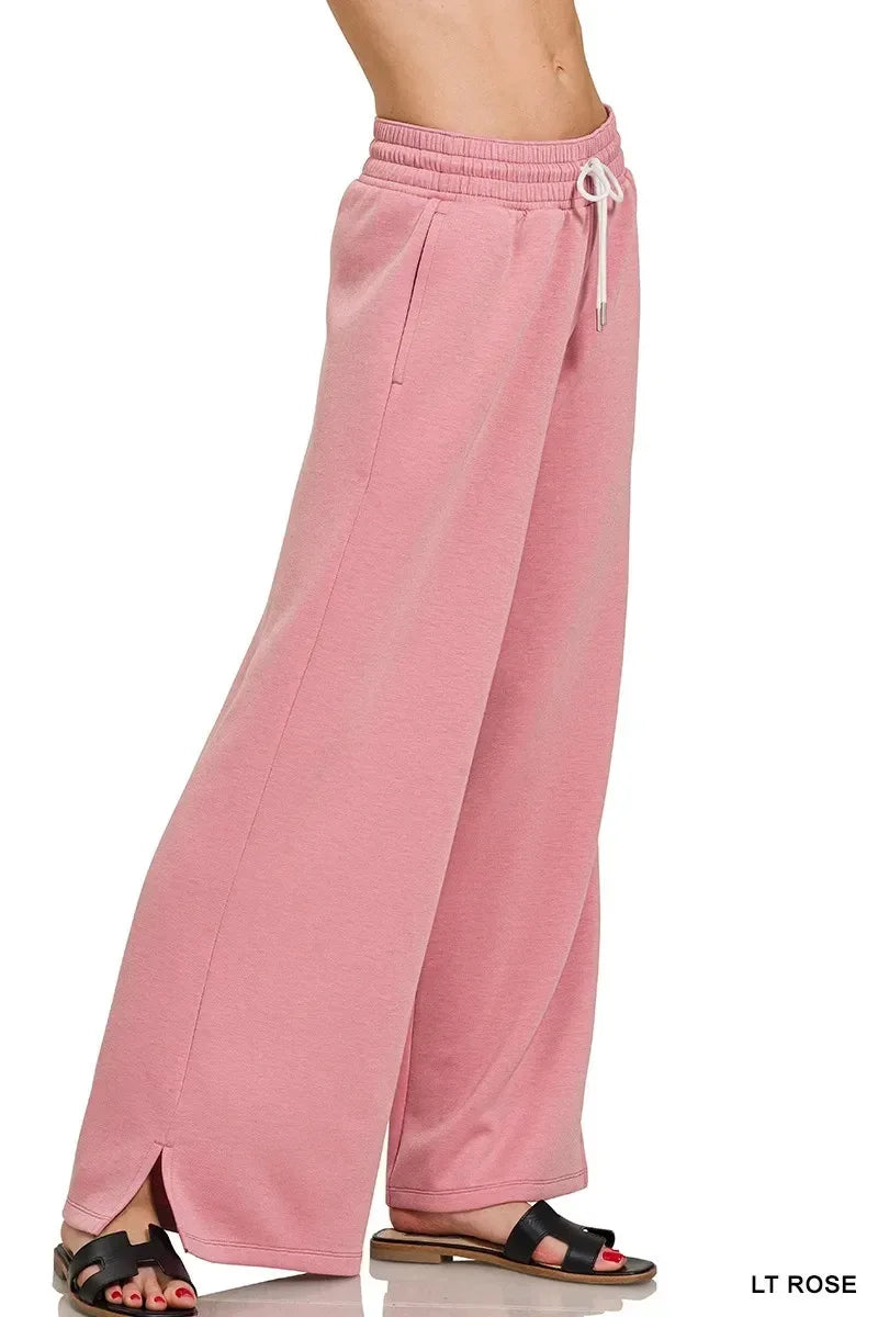 Zenana Scuba Drawstring Pants Lt Rose - DAVERRI FASHIONS