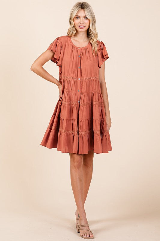 Mittoshop Lace Detail Ruffled Button Down Tiered Dress