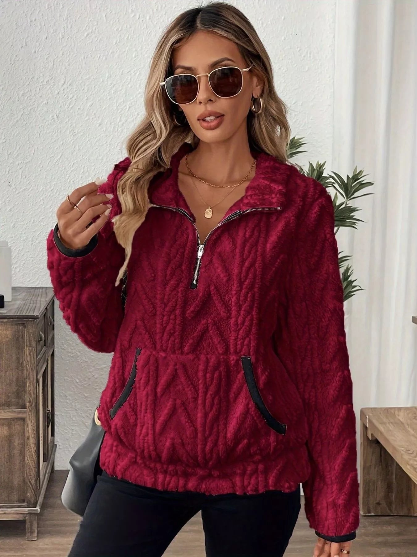 Cozy Sherpa Half Zip Sweatshirt | Sweatshirts Daverri Fashions