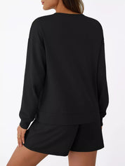 Round Neck Long Sleeve Top and Shorts Set | Loungewear Sets Daverri Fashions