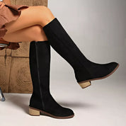 Side Zip Knee-High Block Heel Boots - DAVERRI FASHIONS