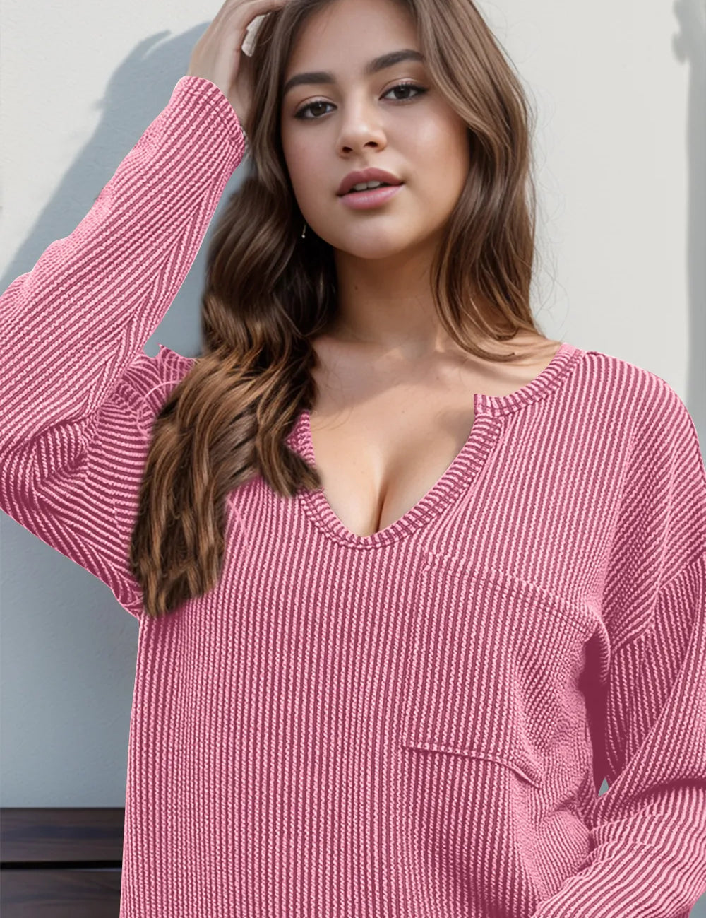 Double Take Striped Notched Long Sleeve T-Shirt | T-Shirts Daverri Fashions