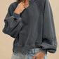 Lace Patchwork Detail Notched Mineral Wash Sweatshirt - DAVERRI FASHIONS