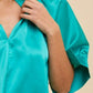 Annie Wear Satin V Neck Open Short Sleeve Woven Blouse Top - DAVERRI FASHIONS