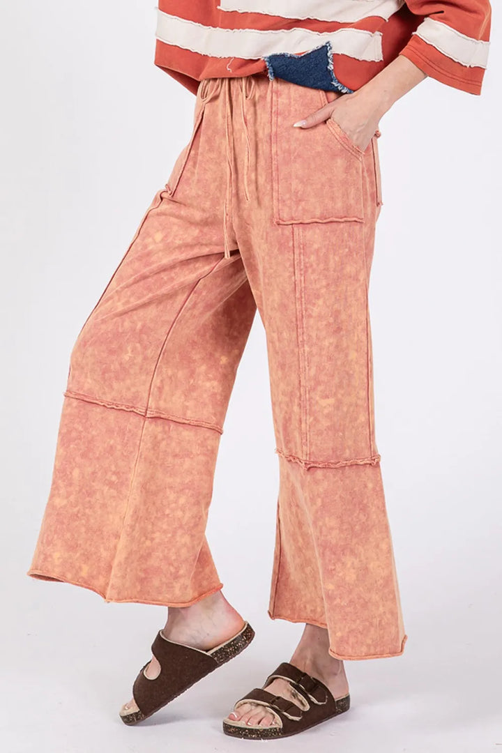 SAGE + FIG Mineral Washed Terry Wide Leg Pants | Pants Daverri Fashions