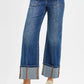 RISEN Full Size High Rise Crop Wide Straight Cuffed Jeans Plus Size - DAVERRI FASHIONS