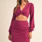 MABLE Front Twisted Knit Top and Midi Skirt Set Magenta