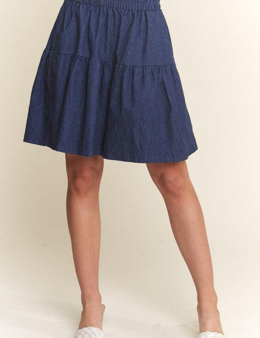 Dark Navy ADORA Elastic Waist Wide Leg Denim Shorts | Denim Shorts Daverri Fashions