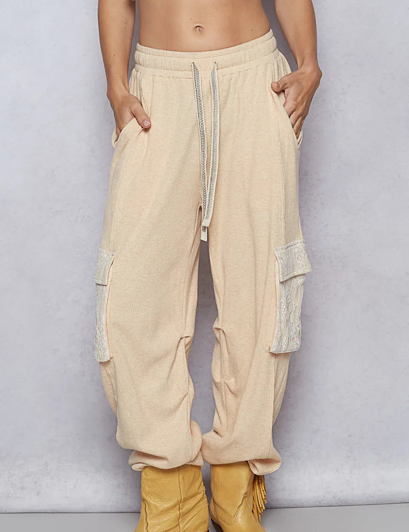 APRICOT POL Drawstring Lace Pocket Patch Joggers | Joggers Daverri Fashions