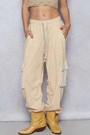 APRICOT POL Drawstring Lace Pocket Patch Joggers | Joggers Daverri Fashions