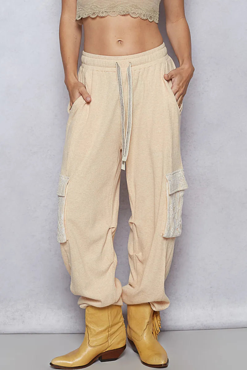 APRICOT POL Drawstring Lace Pocket Patch Joggers | Joggers Daverri Fashions
