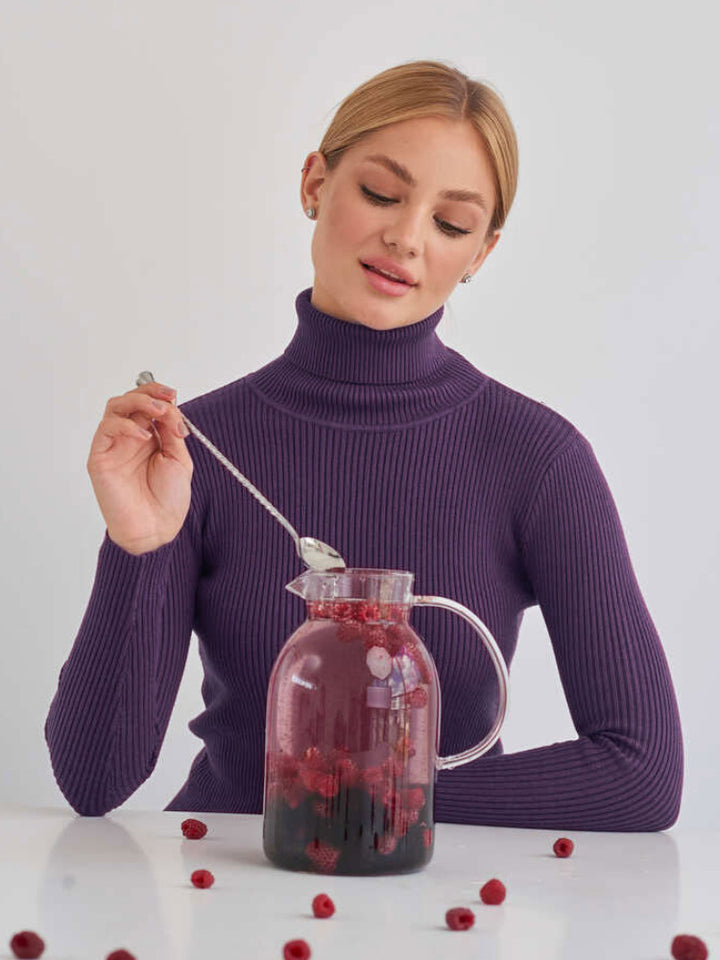 Dark Purple Free Size Women's Knit Turtleneck Pullover | Sweaters Daverri Fashions